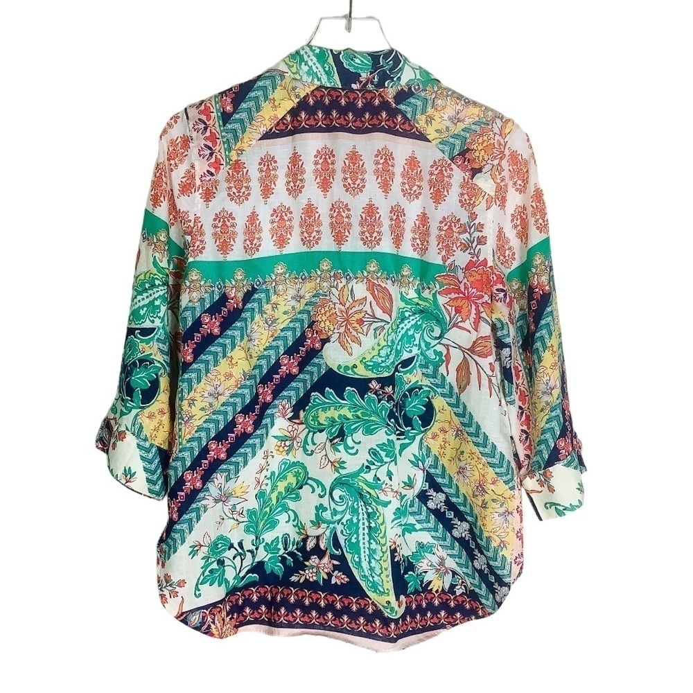 Chico's‎ No Iron Linen Paisley Shirt 3/4 Sleeves - Picture 9 of 16